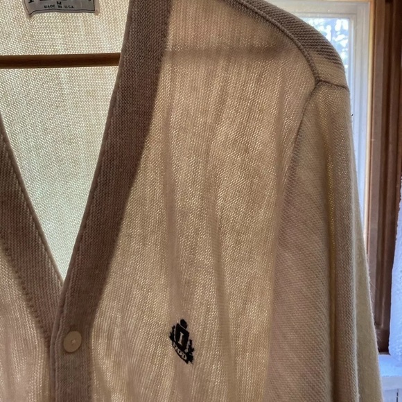 Vintage 80s Light Beige Button Down Grandpa Cardigan Sweater by Izod size M - Picture 6 of 7